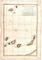 1780. A Kanári-szigetek térképe Madeirával. Párizs. Színezett rézmetszet. / Engraved map of the Canary-Islands and Madeira. 1780, Paris 32x21 cm
