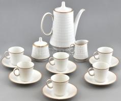 Hutschenreuther porcelán kávés készlet, 6 személyes, csészékkel, aljakkal, kiöntőkkel, cukortartóval, jelzett, kopásokkal
