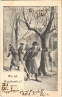 1903 Wo ist Kecskeméty? Amerika és Olaszország felé. Magyar propaganda képeslap csendőrökkel