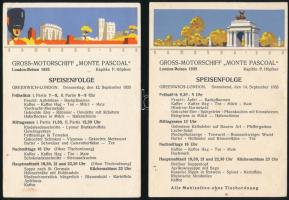 1935.IX.12-16 Gross-Motorschiff Monte Pascoal Speisenfolge, össz. öt db illusztrált német nyelvű men...