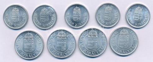 1941-1944. 1P Al (5x) közte a teljes sor és 1db hamis sarló-kalapács ellenjeggyel + 2P Al (4x) közte...