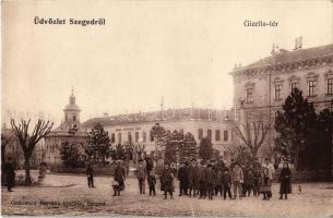 Szeged, Gizella tér, Ipartestület Háza, Turul szobor, Szent Rozália kápolna, Szőregi csata emlékoszlopa