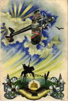 1944 Magyar feltámadást! / Hungarian irredenta propaganda art postcard, military aircraft s: Bozó (EK)