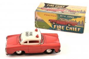Fire Chief lenkerekes fém játék tűzoltó autó. Eredeti dobozában, szép, működő állapotban.