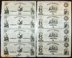 Emigrációs "Kossuth-bankók" 18.. 1Ft E,F,G,H + 2Ft E,F,G,H mindkettő összefüggő 4-es ívben" T:I