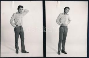 1973 Férfi modell, adatlappal és 2 db vintage fotóval, 11,5x8,7 cm