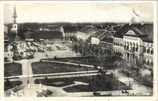 1939 Pancsova, Pancevo; Kralja Petra trg / tér, Városháza, piac, templom / square, town hall, market vendors, church (EK)