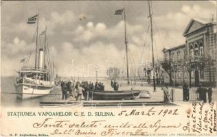 1902 Sulina, Statiunea Vaporelor CED / steamship at the port (Rb)