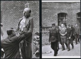 1945 Budapest, háborús bűnösök nyilvános kivégzése a börtön udvarán, Rózsa György (?-?) budapesti fotóriporter hagyatékából 5 db mai nagyítás, 15x10 cm