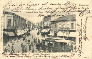1901 Galati, Galac, Galatz; Strada Domnesca / street, tram, shops (fl)