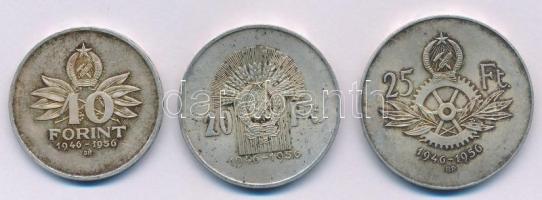 1956. 10Ft + 20Ft + 25Ft Ag "10 éves a Forint" T:1-,2 patina Adamo EM4, EM5, EM6
