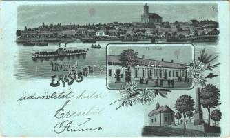 1900 Ercsi, Fő utca, Eötvös emlékszobor. Floral, Art Nouveau, litho (Rb)