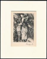 Kondor Béla (1931-1972): Megbeszélés. Rézkarc, papír, utólagos jelzéssel, paszpartuban, 11×8 cm