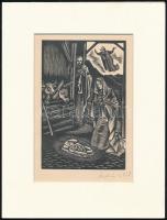 Molnár C. Pál (1894-1981): Gyermek a jászolban. Fametszet, papír, paszpartuban, utólagos jelzéssel, 16×11 cm