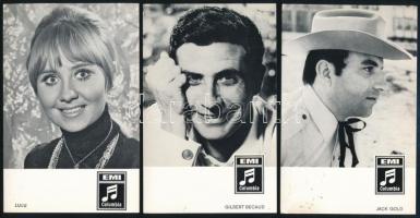 EMI /Columbia kártyák, rajtuk Cliff Richard, Jack Gold, Gilbert Bécaud, Lulu, Heino, 14x9 cm