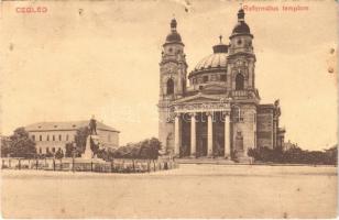 Cegléd, Református templom, Református elemi fiúiskola. Sárik Gyula kiadása (lyukak / pinholes)