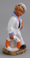 Szécsi matróz figura Fonyód felirattal, festett mázas kerámia, jelzett, kis kopással, m:15 cm