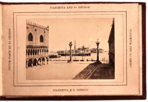 1874 Verona, Triest, Venezia 3 db fotó és litografált képeket tartalmazó leporelló egészvászon kötés...