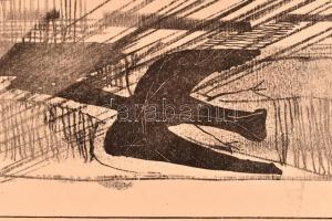 Pásztor Gábor (1933-2012): Tengerpart, 1964. Litográfia, papír. Jelzett. Paszpartuban. 38x50 cm. Rit...