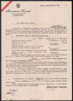1943 Pénzintézeti Központ Takarékpénztár határozata a I. világháborús hadikölcsön átértékelése tárgyában, kaposvári lakos részére, hajtásnyommal
