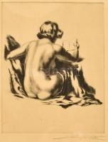 Merényi Rudolf (1893-1957): Hátakt. Rézkarc, papír, jelzett, üvegezett keretben 24x20 cm