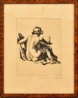 Merényi Rudolf (1893-1957): Hátakt. Rézkarc, papír, jelzett, üvegezett keretben 24x20 cm