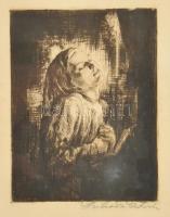 Prihoda István (1891-1956): Vágyódó. Rézkarc, papír, jelzett, üvegezett keretben 16x12 cm