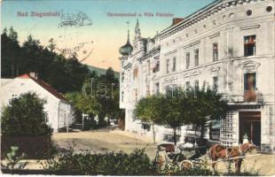 1914 Glucholazy, Bad Ziegenhals; Germanenbad u. Villa Patrizier / spa, bath, villa, horse-drawn carriage. Verlag Fr. Langhammer (fl)