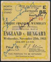 1953 Belépőjegy a wembley-i Empire Stadium magyar-angol meccsére (6:3), 2 db aláírással az Aranycsapatból: Grosics Gyula és Buzánszky Jenő