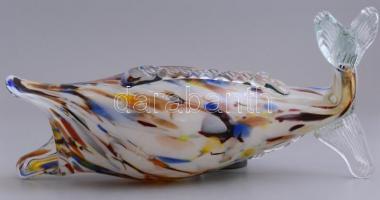 Festett üveg hal formájú váza, kis csorbákkal, m: 27 cm