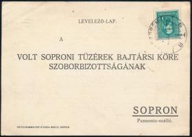 1936 A Volt Soproni Tüzérek Bajtársi Köre Szoborbizottságának levelezőlapja