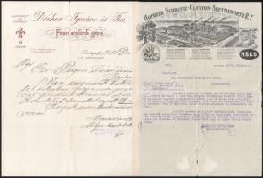 1898-1933 5 db díszes fejléces számla és boríték (műszaki áruk és vas szerszámok)