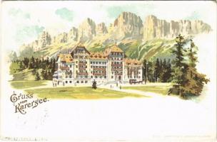 1898 Lago di Carezza, Karersee (Südtirol); hotel, mountains. Kunstverlag C. Jurischek No. 11. litho (EK)