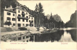 Dobbiaco, Toblach (Südtirol); Toblacher See und Hotel, Pustertal / lake, hotel, rowing boats (EK)