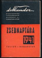 1941 Bp. X., dr. Wander Gyógyszer- és Tápszergyár Rt. zsebnaptára, 320p