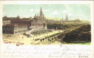 1900 Wien, Vienna, Bécs; Parlament / town hall, horse-drawn tram. litho (EB)