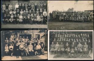 cca 1900-1934 14 db gyerekcsoportokat / osztályokat ábrázoló fotó, fotólap, 14×9 és 16×10 cm-es méretben