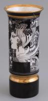 Hollóházi Szász Endre által tervezett mintával díszített porcelán váza, jelzett, matricás, repedéssel, kopásokkal, m: 20 cm