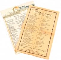 2 db régi étlap 1933 Budapest Székesfőváros Városházi étkező, Tihany motel cca 1960.