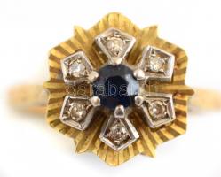 Arany (Au) gyűrű 14 K zafirral és brillekkel. Jelzett Bruttó 6,32 g, m: 54