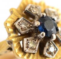 Arany (Au) gyűrű 14 K zafirral és brillekkel. Jelzett Bruttó 6,32 g, m: 54
