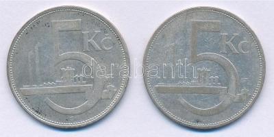Csehszlovákia 1929-1930. 5K Ag (2xklf) T:3 Czechoslovakia 1929-1930. 5 Korun Ag (2xdiff) C:F