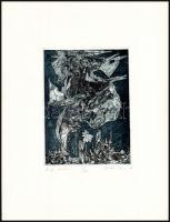 Bodnár Imre (1959-): Borges illusztráció, 1989. Rézkarc, papír, jelzett, számozott (1/30). 20×15 cm