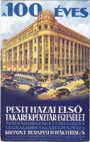 1940 Budapest V. 100 éves a Pesti Hazai első Takarékpénztár-egyesület + bélyegek és bélyegzések a hátoldalon (EK)