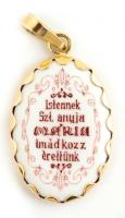 Szűz Mária porcelán medál arany (Au) 14K kerettel, jelzett 2,66 g 2 cm