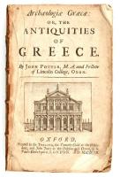 Archaeologiae Graecae or the Antiquities of Greece. By John Potter, M.A. and Fellow of Lincoln College. Oxford, 1699, Hiányzó első és hátsó kötéstábla, viseltes állapotban / damaged condition