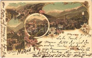 1899 Merano, Meran (Südtirol); Schloss Tirol, Dorf Schönna, Gilfanlage / castle, village, general view. Ottmar Zieher Art Nouveau, floral, litho (EK)