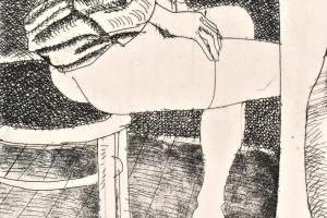 Bartl József (1932-2013): Öltözködők. Rézkarc, papír, jelzett, számozott (1/30), 34,5×24,5 cm