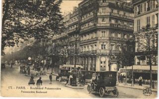 1923 Paris, Boulevard Poissonniere / street view, automobile, tram, café, Le Matin