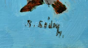 B. Séday Mária (1925-2009): Rózsaszín szalag. Olaj, farost, jelzett, hátoldalán feliratozott. Kissé ...